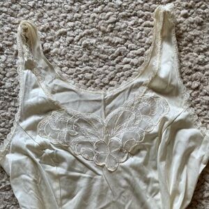 Vintage Tradition Sears Cream Satin Slip Lingerie Pajama Tank Top w Lace Sz 36